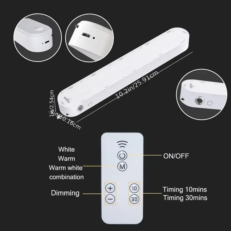 1pc 10.23inch/16.4inch Rechargeable Wireless LED Touch Sensitive Light With Remote Control Magnetic Mounted In Cabinet Lighting