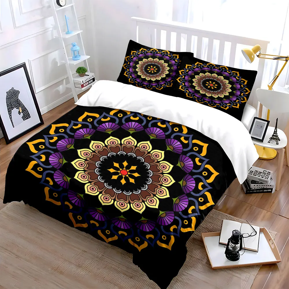 Mandala Art Three-Piece Set Decor Bedding Set with 1 Duvet Cover 2 Pillowcases Single Double King Queen, Gift