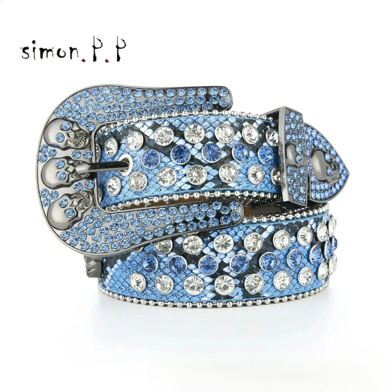 

Decorative Womens Belt Womens Water Diamond Fashion Ghost Head Edge Bead Full Diamond Set Wide Crystal Belt 240909