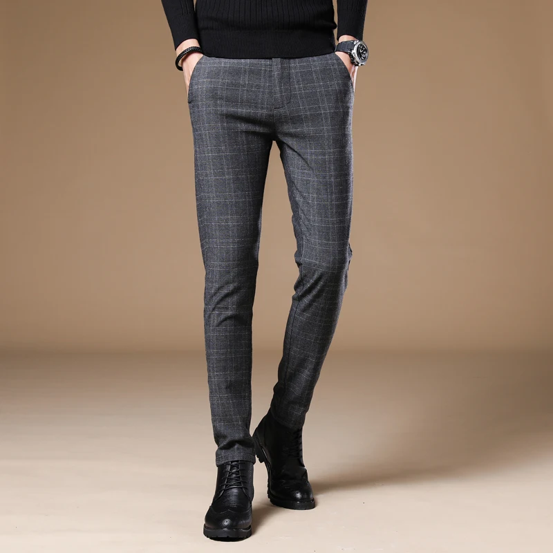 Autumn and Winter 2022 Men's Casual Pants Korean Edition Slim Fit Men's Business Plaid Fashion Pants