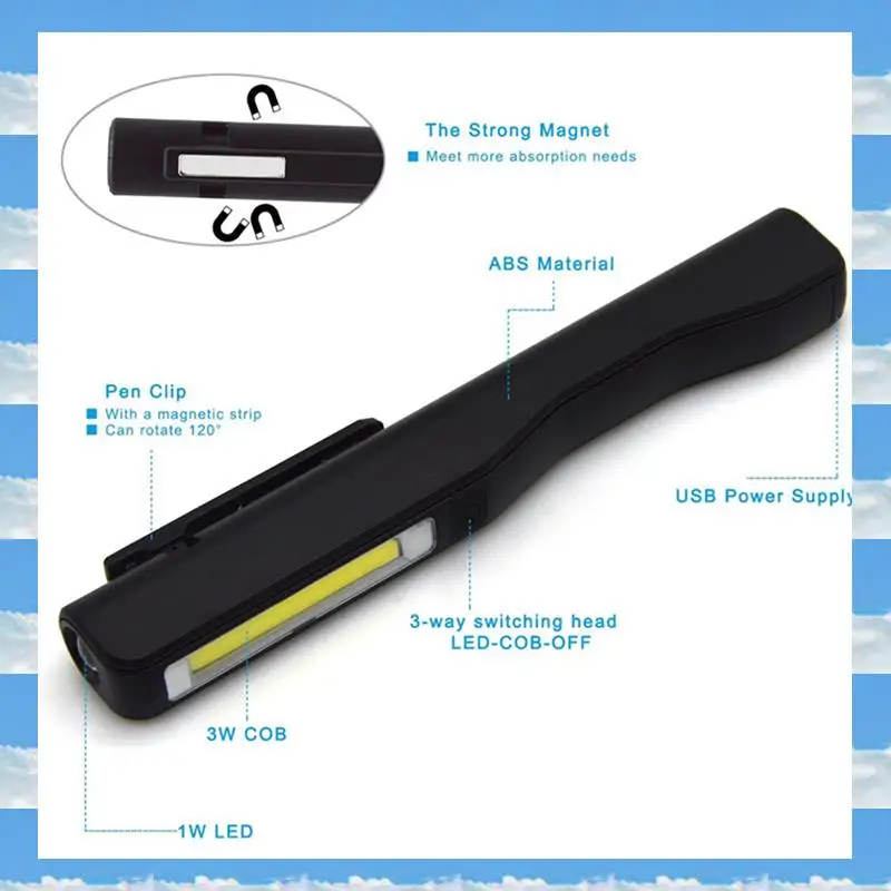 

A11I 3X перезаряжаемый светодиодный COB портативный светильник для кемпинга и работы, ручной фонарик, магнитный черный