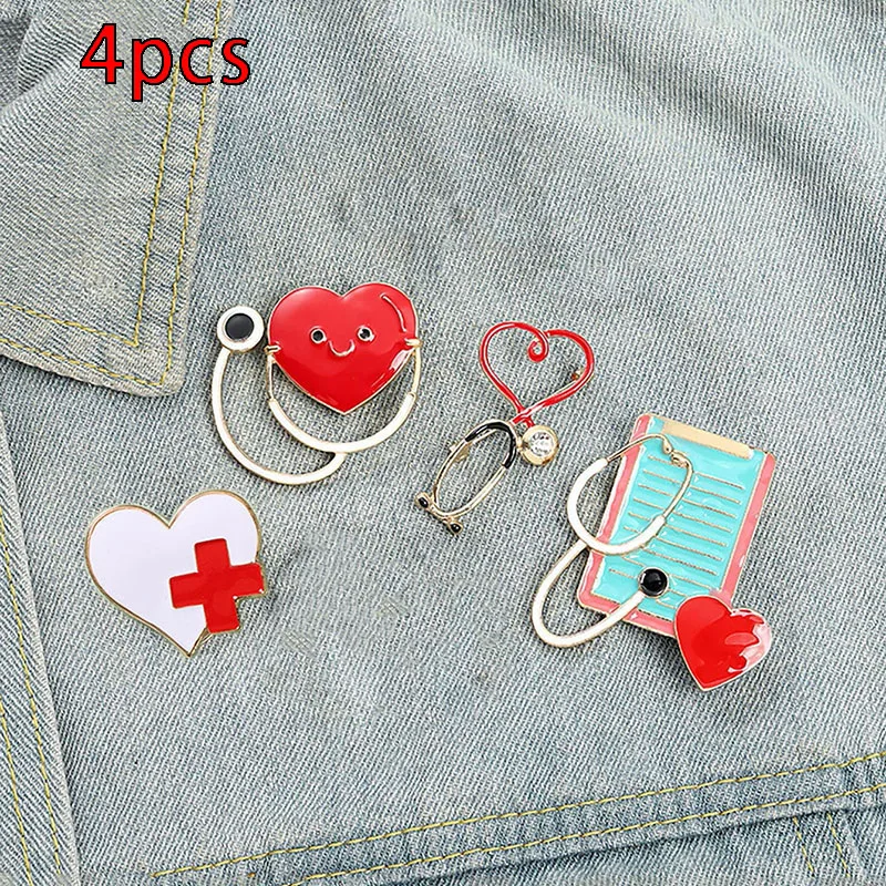 Custom Electrocardiogram Medical Enamel Pins Heartbeat Stethoscope Brooches Lapel Badges Jewelry Gifts For Doctors And Nurses