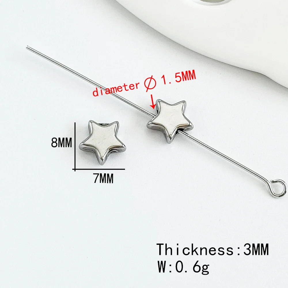 تصميم ودي 7*8 مللي متر 100 قطعة فاصل نجمة/خرز من الفولاذ المقاوم للصدأ للأساور/مجوهرات ذاتية الصنع خرز فضفاض/شكل قمر/صناعة يدوية # 195418