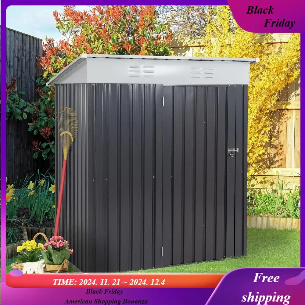 5 x 3 x 6 FT Outdoor Storage Shed Clearance with Lockable Door Metal Garden Shed Steel Anti-Corrosion Storage House (Dark Gray)