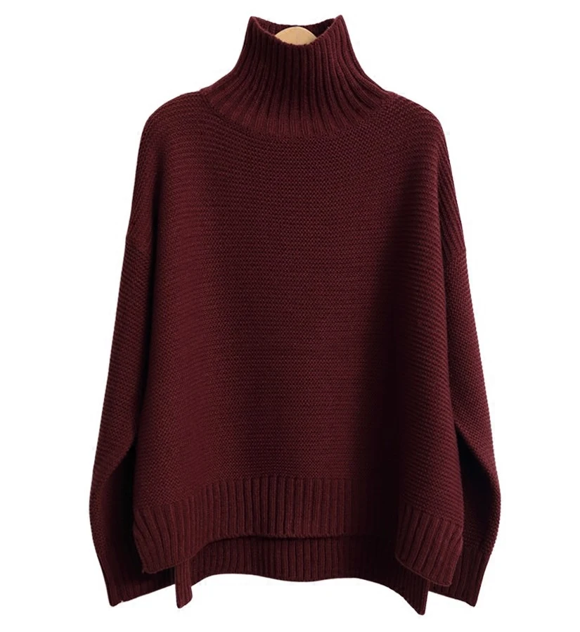 23 Autumn winter cashmere sweater women high neck thick 100%wool sweater lazy loose knit pullover bottoming shirt customization