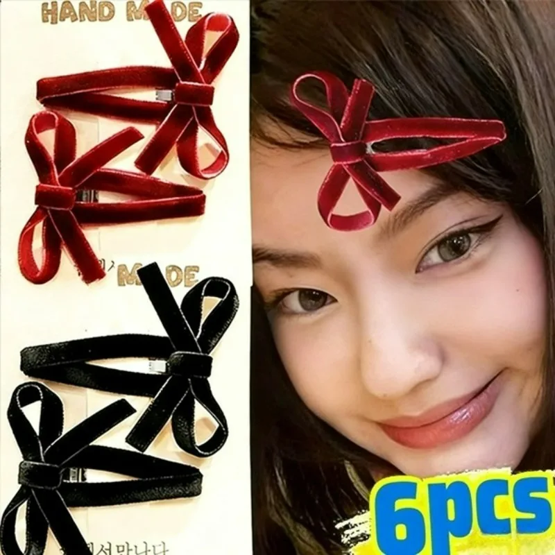 

1/6 шт., бархатные заколки BB с бантом для женщин, изысканная заколка для волос с челкой по бокам, винтажные винно-красные заколки, аксессуары для волос для девочек, головной убор