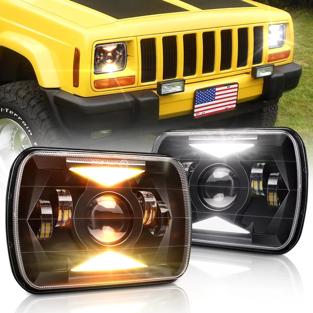 

5x7 LED Headlight Assembly, H6054 Car Headlight 2PCS Hi/Lo LED Sealed Beam Headlight with DRL Turn Signal 7X6 Truck Headlight