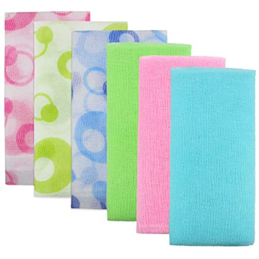 

6 Pieces Exfoliating Nylon Bath Cloth Towel 35 Inches 90cm for Beauty Skin Care and Massage Usage in Daily Bath Routine Ideal f