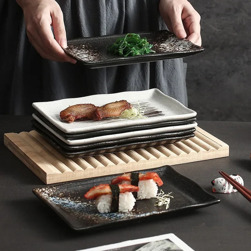 Japanese-style simple stone sushi plate ceramic rectangular inventory heart plate hotel personalized cake snack tableware