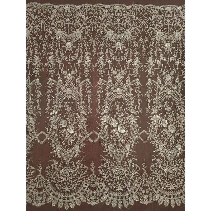 High Quality Heavy Industry Nail Bead Sequin Embroidery Mesh Lace Fabric High-end Wedding Dress and Women's Clothing Accessories