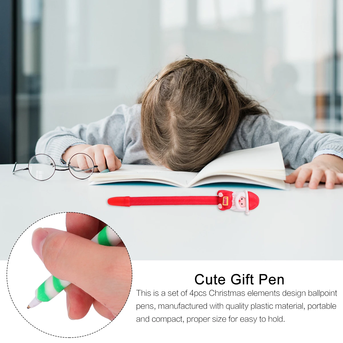 

4pcs Christmas Santa Snowman Ballpoint Pens for Office Home School Kids Party Gifts Lightweight Random Color Style Gel Writing
