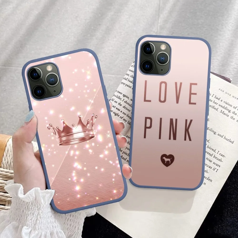 

Rose Gold Pink Princess Queen Phone Case For IPhone 14 11 12 13 Mini Pro Xs Max 8 7 6 6S Plus X XR Solid Candy Color Case