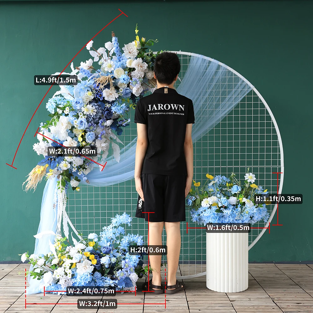 Artificial Flowers Wedding Decoration Custom High Quality Blue Fake Floral Arrangement W2.4ft Rose Wildflowers Runner HY2293