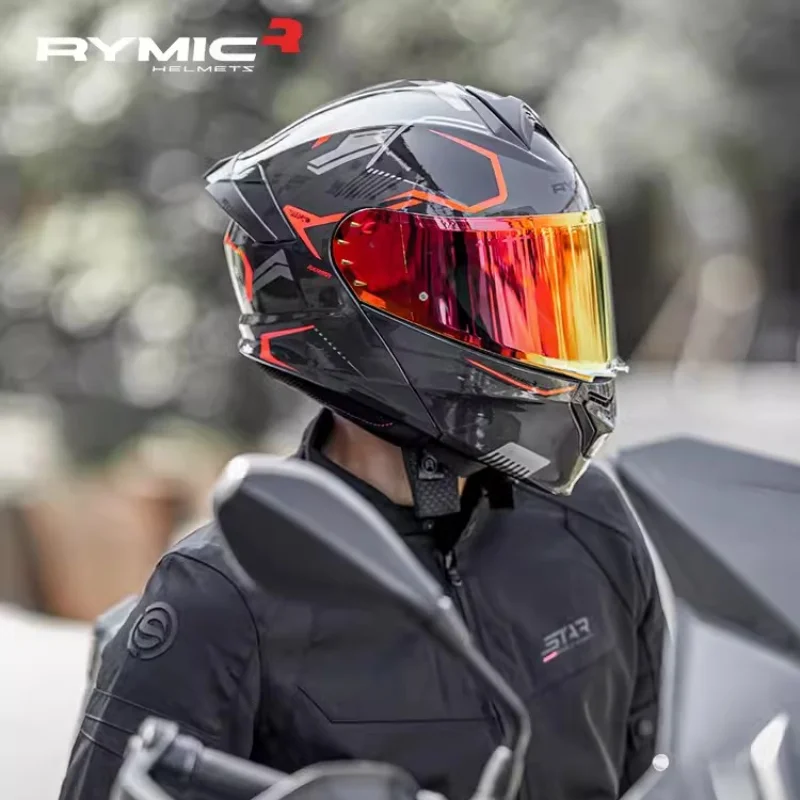 RYMIC Motorcycle Helmet Flip up Capacete DOT ECE Certification Colour Lens Casco Racing With Lens Lock For DUkadi For TRIUMPH