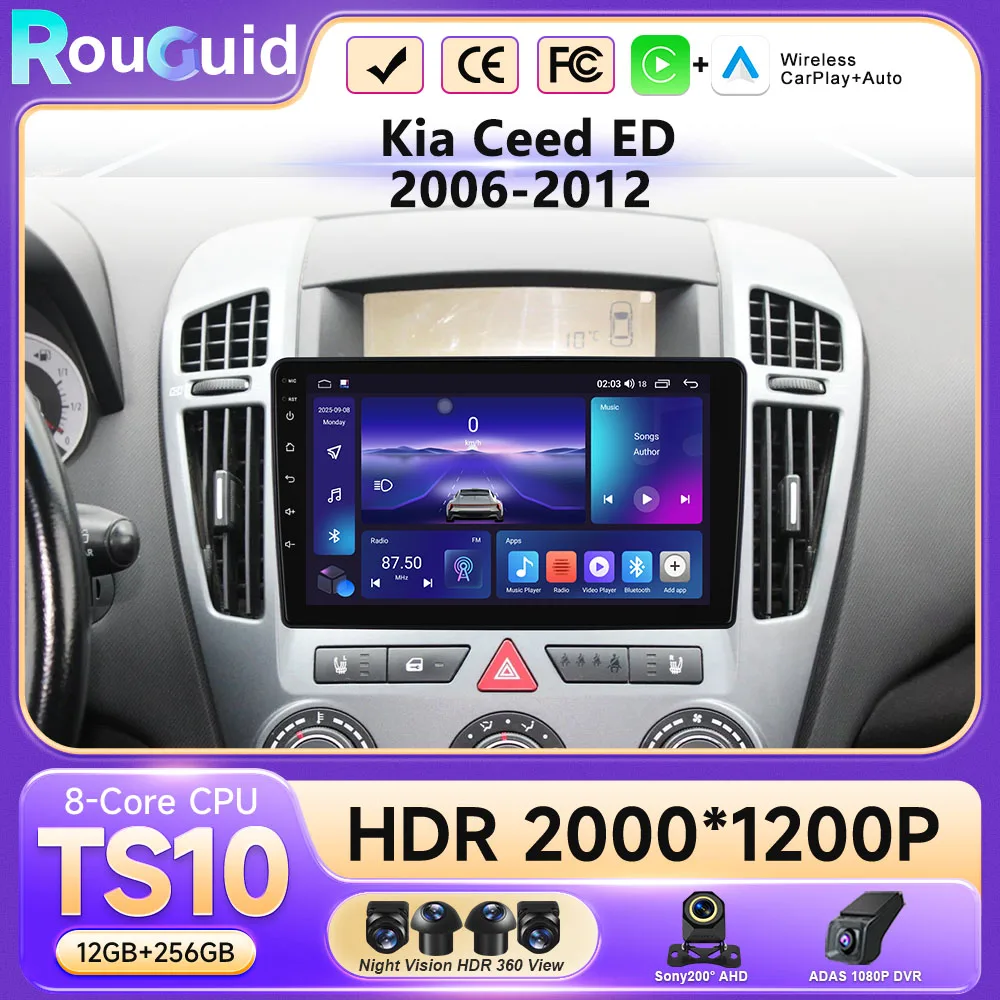 Radio Multimedia Android 16 para Auto Kia Ceed ED 2006-2012, Reproductor de Video, Navegación GPS, Carplay, Estéreo para Auto, 4G WIFI, DSP, QLED, DVD, BT