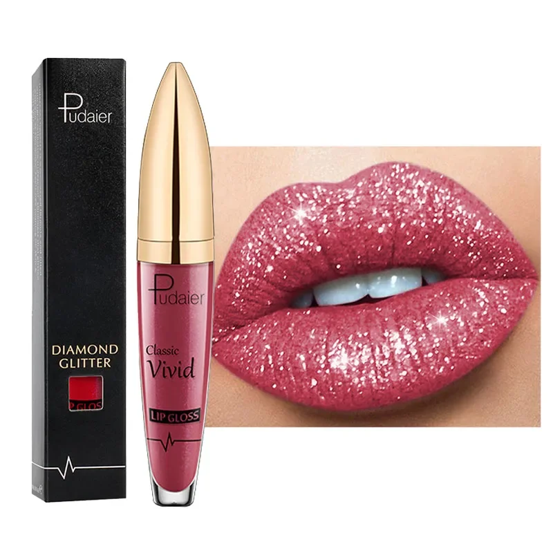 Pudaier Glitter Velvet Matte Lip Gloss Waterproof Long Lasting Red Black Liquid Lipsticks Makeup Sexy Shiny Lip Tint Cosmetic