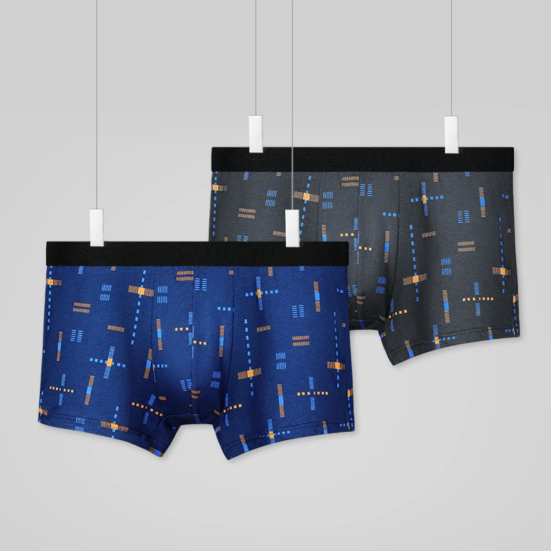 男性下着、男性純綿抗菌フラットレッグパンツ、通気性のあるプリント夏薄いショートパンツ、四隅ワ