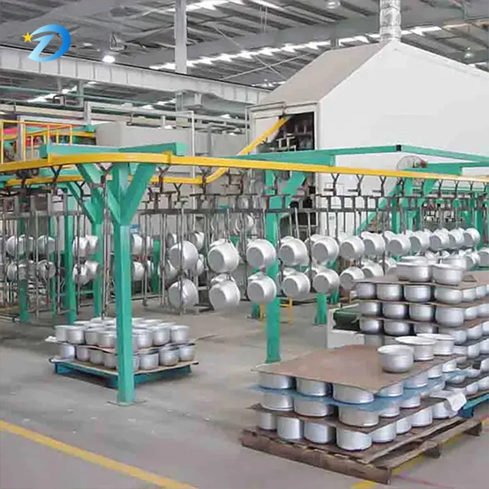 OEM Robotic Coating Line Electric Cooker Inner Pot 6-Axis Robots Precision Spray Automatic Cleaning Color Change MES