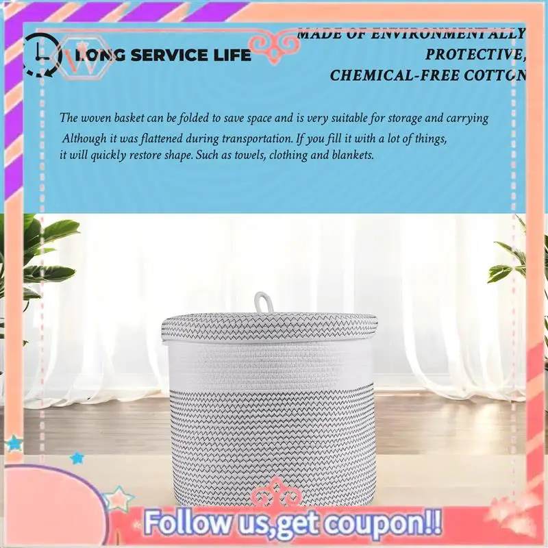 

Upgraded Cotton Rope Woven Laundry Basket With Lid Kids Plush Toys Storage Organizer Dirty Clothes Basket Sundries Storage Barre