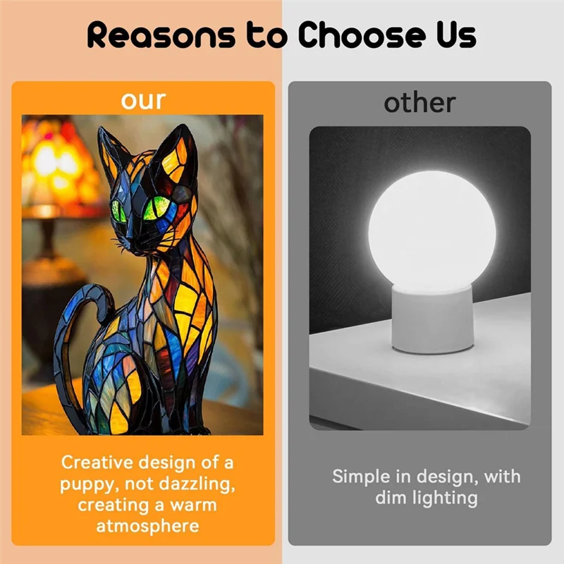 

GTBL CAT Stained Resin Tabletop Night Light For Night Stands, Warm Glow Lamp, Cat Lamp Resin Stained Glass