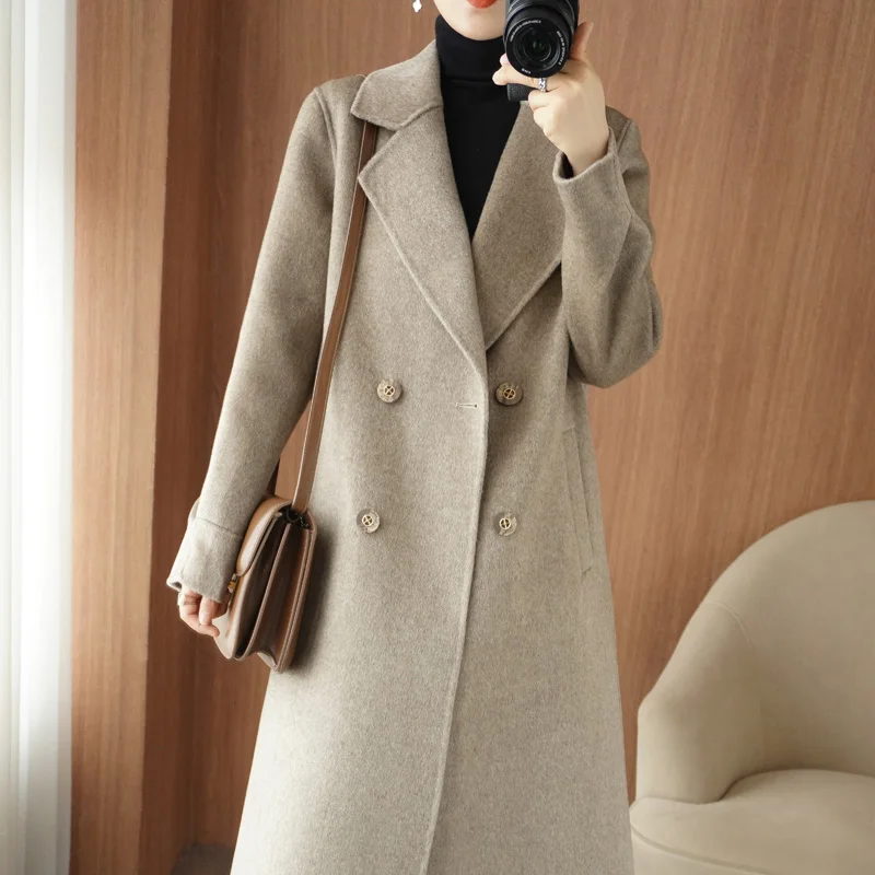 

Autumn And Winter Wool Fashion Woolen Coat Casual V-Neck Double-Breasted Long Coat