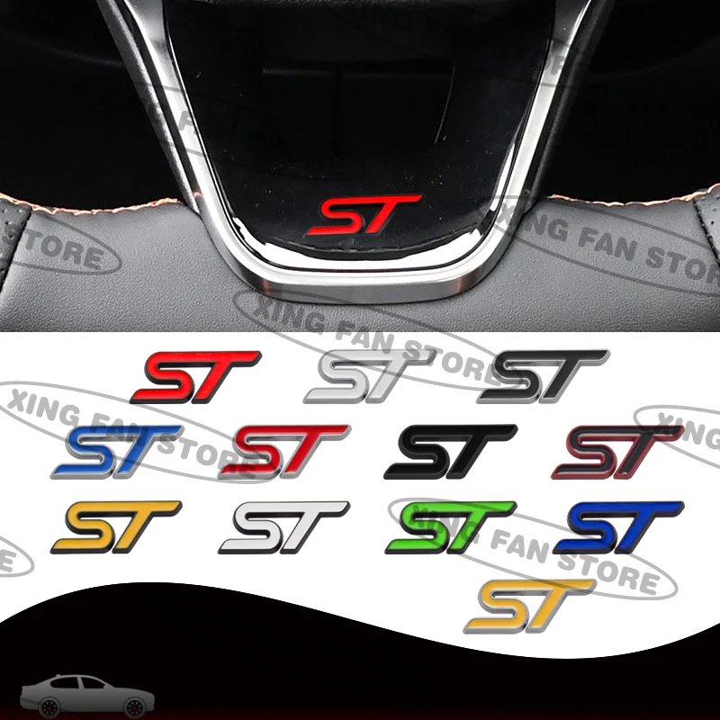 ST Metal Emblem Car Steering Wheel Badge Sticker Decal For Ford Focus Mondeo Fiesta Edge Galaxy S-MAX C-MAX F-150 Accessories