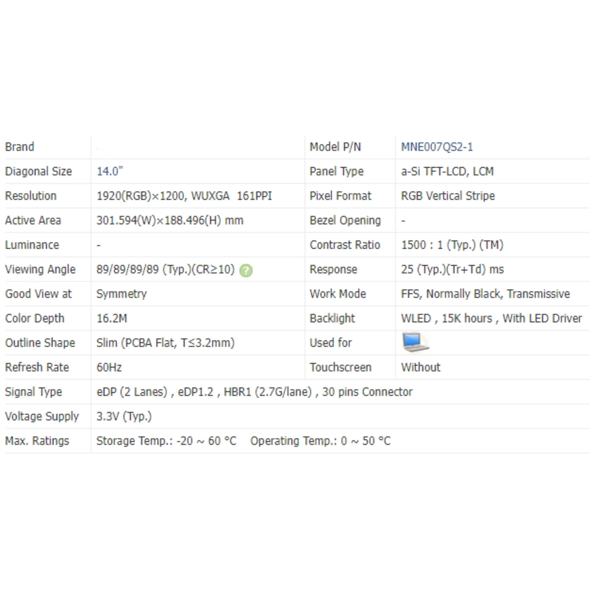 

MNE007QS2-1 14,0 дюймов IPS 1920x1200 ЖК-экран для ноутбука, замена панели дисплея, матрица