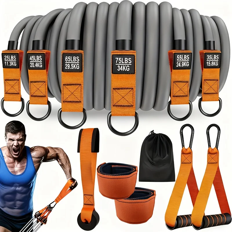 12-teiliges schweres Widerstandsband-Set, 300 Pfund Latex-Übungsband zum Training, Fitnessband mit Griff, Trainingsband für Zuhause und Fitnessstudio