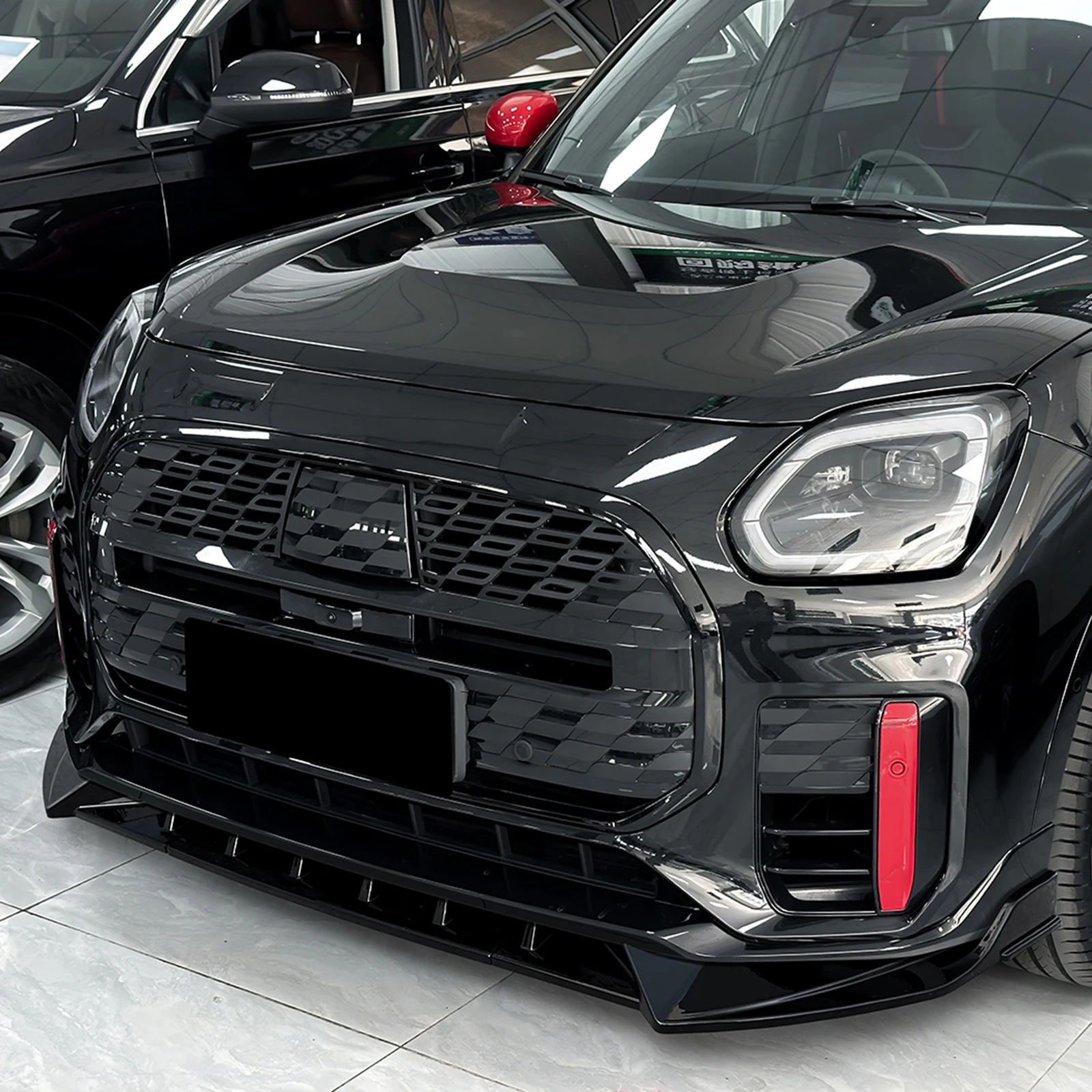

For Mini Countryman JCW U25 2024 Front Bumper Spoiler Lip Splitter Lower Blade Plate Protector Glossy Black/Carbon Fiber Printed