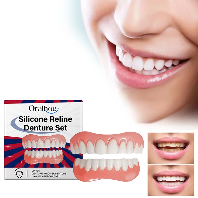 

Adjustable Silicone Denture Professional Denture Kit Upper Lower Veneers Perfect Smile Soft Comfortable Denture Adhesive Set
