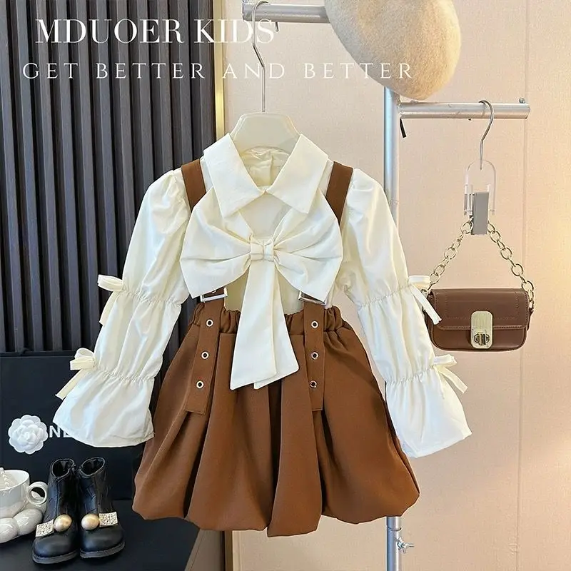 Japan Two-Piece Suit Sets Blouses Turn-Down Collar Full Sleeve Pullover Bowknot Skirts A-Line Length Sweet Casual Girls 2024 New