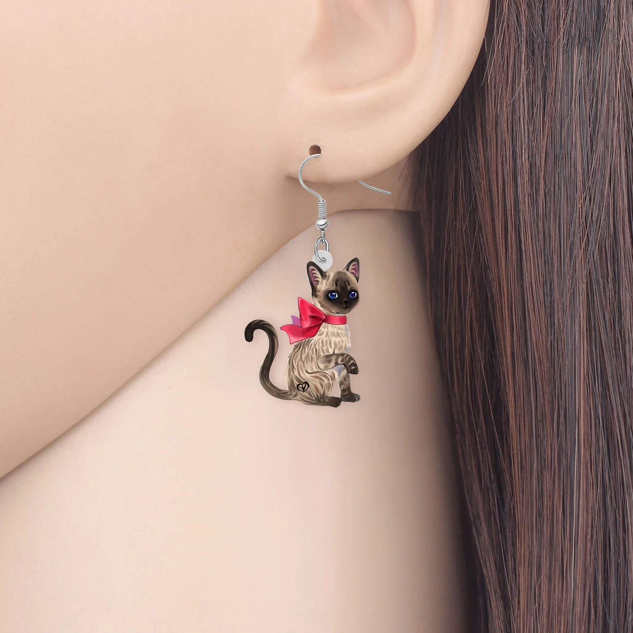 Bonsny Christmas Decorations Acrylic Elegant Siamese Cat Drop Earrings Long Tail Kitten Dangle For Women Girls Gifts Jewelry