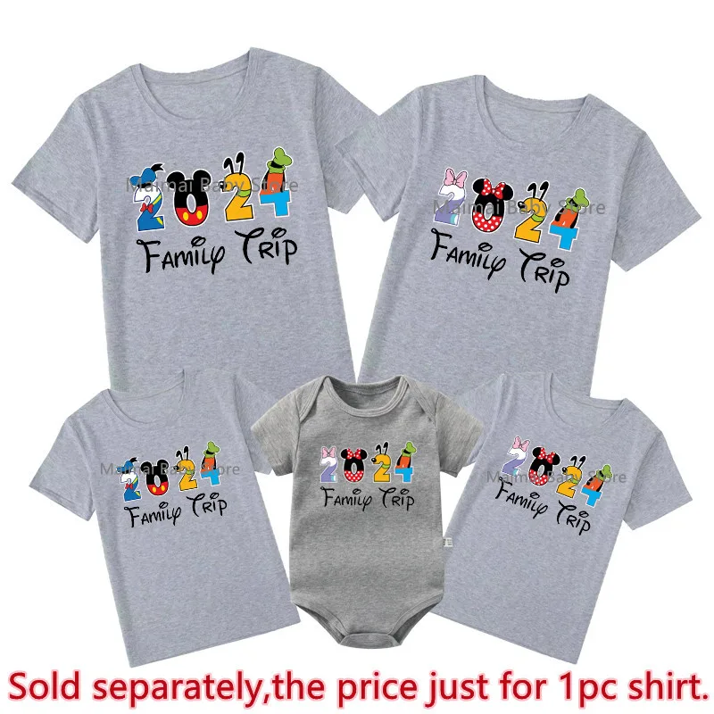 2024 Family Trip Shirts Funny Mickey Minnie Family Matching Outfits Look First Disneyland Trip Dad Mom Kids Tshirt Baby Clothes