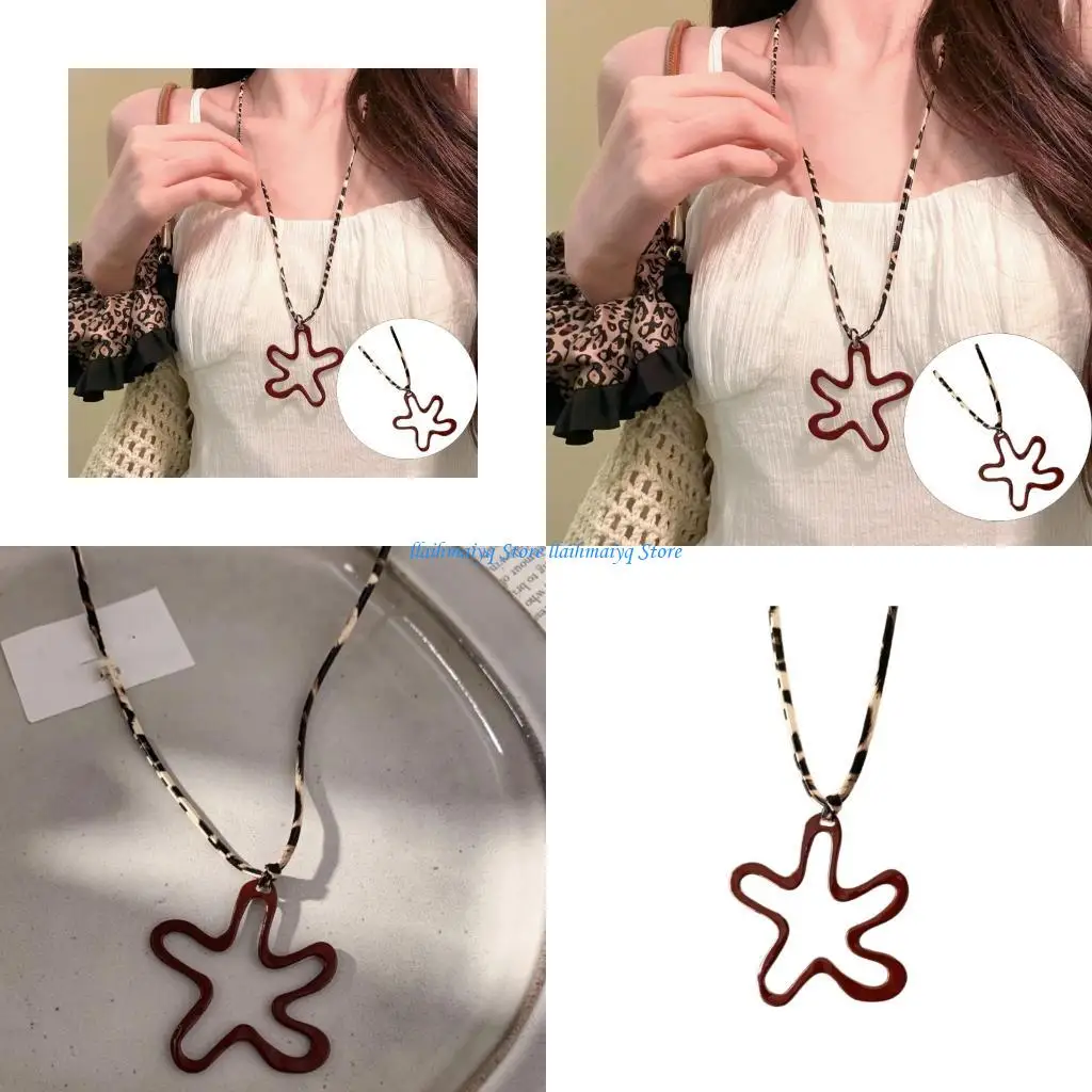 

573B Unique Braided Chain Necklace Red Floral Heart Leopard Korean Trendy Jewelry