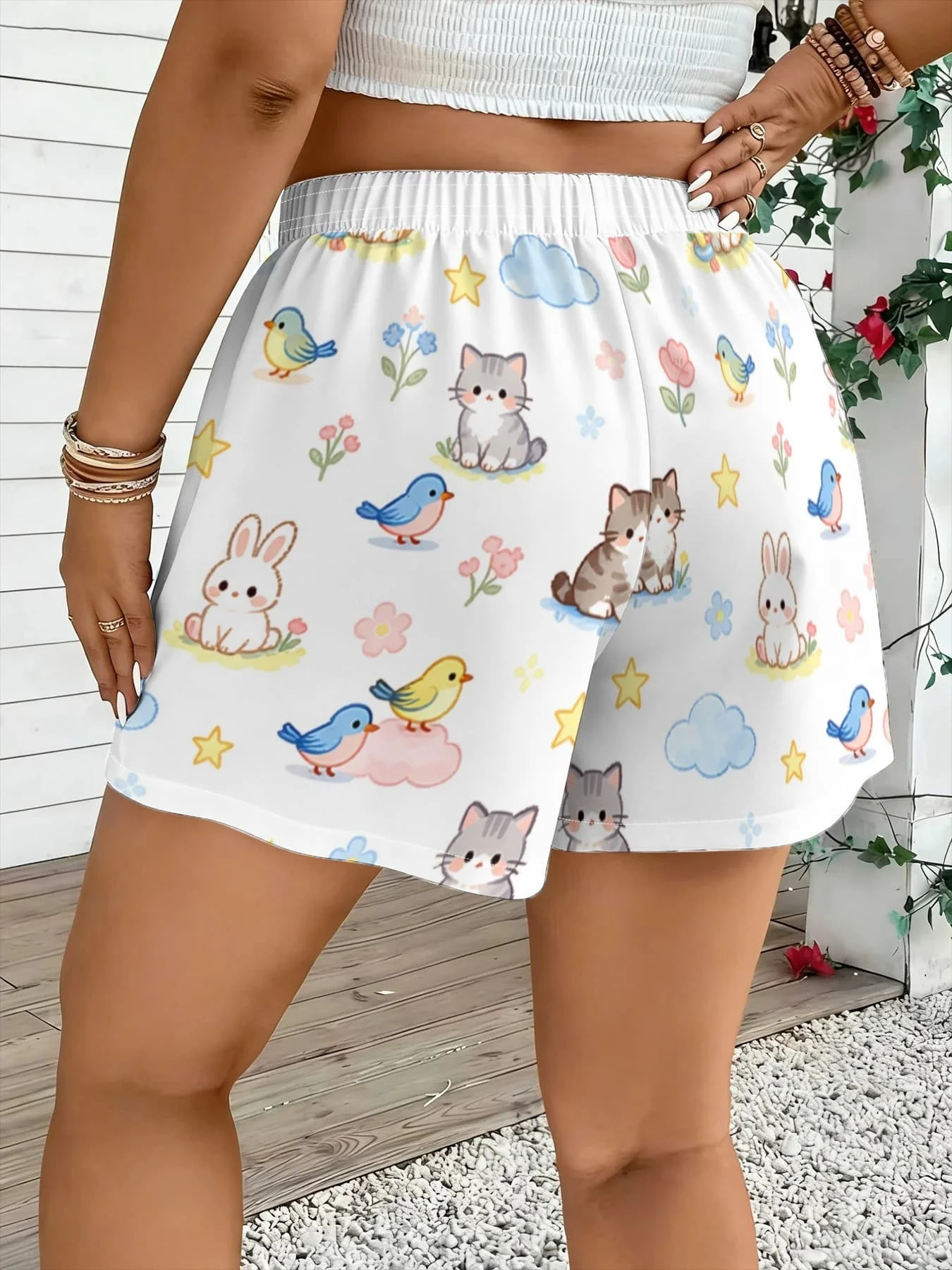 2026 New Cute Cartoon Animal Printed Elastic Waist Drawstring Pocket Autumn Loose Home Leisure Versatile Sleep Shorts
