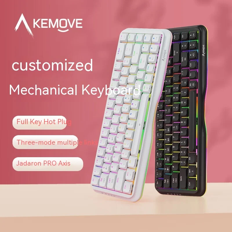 Kemove K68 Tri-mode Hot Plug Custom Keyboard Mechanical Keyboard Girl Office Game N-key Rollover Mac Windows Custom Rgb Baclight