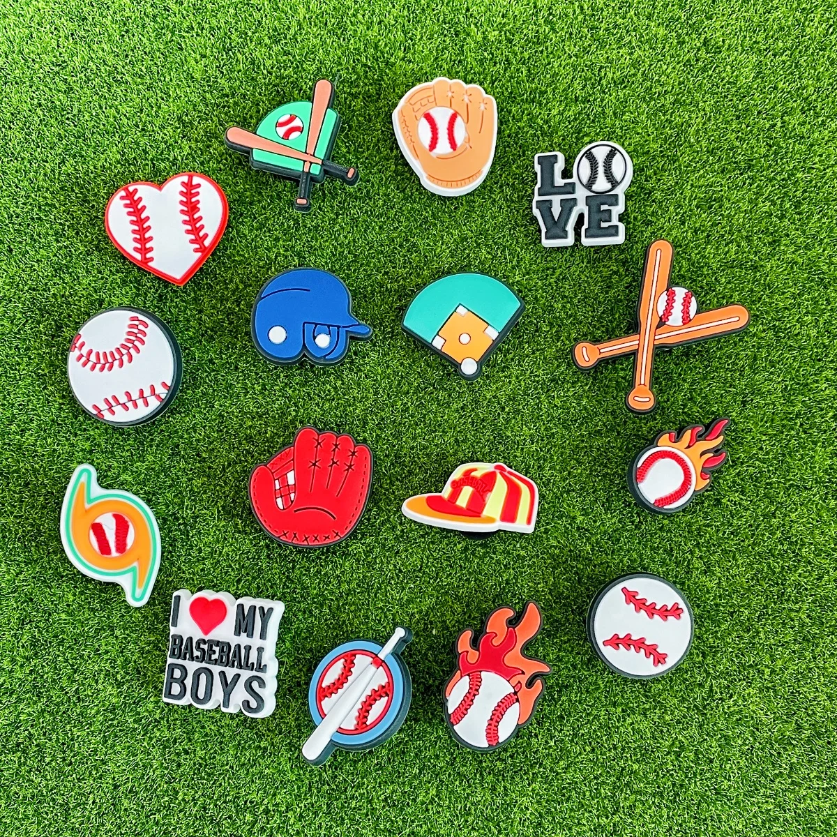 Dijes de decoración de zapatos de béisbol para zuecos, accesorios de dijes de pelota deportiva para niños y hombres, recuerdo de fiesta, 16 piezas