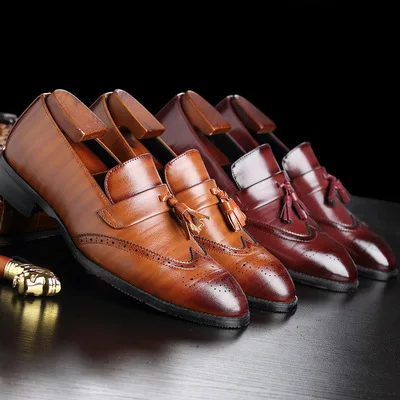 

Bullock Men's Ox Business Shoes Large Leather Shoes round Toe Comfortable Breathable Casual Slip-On Shoes for Youth