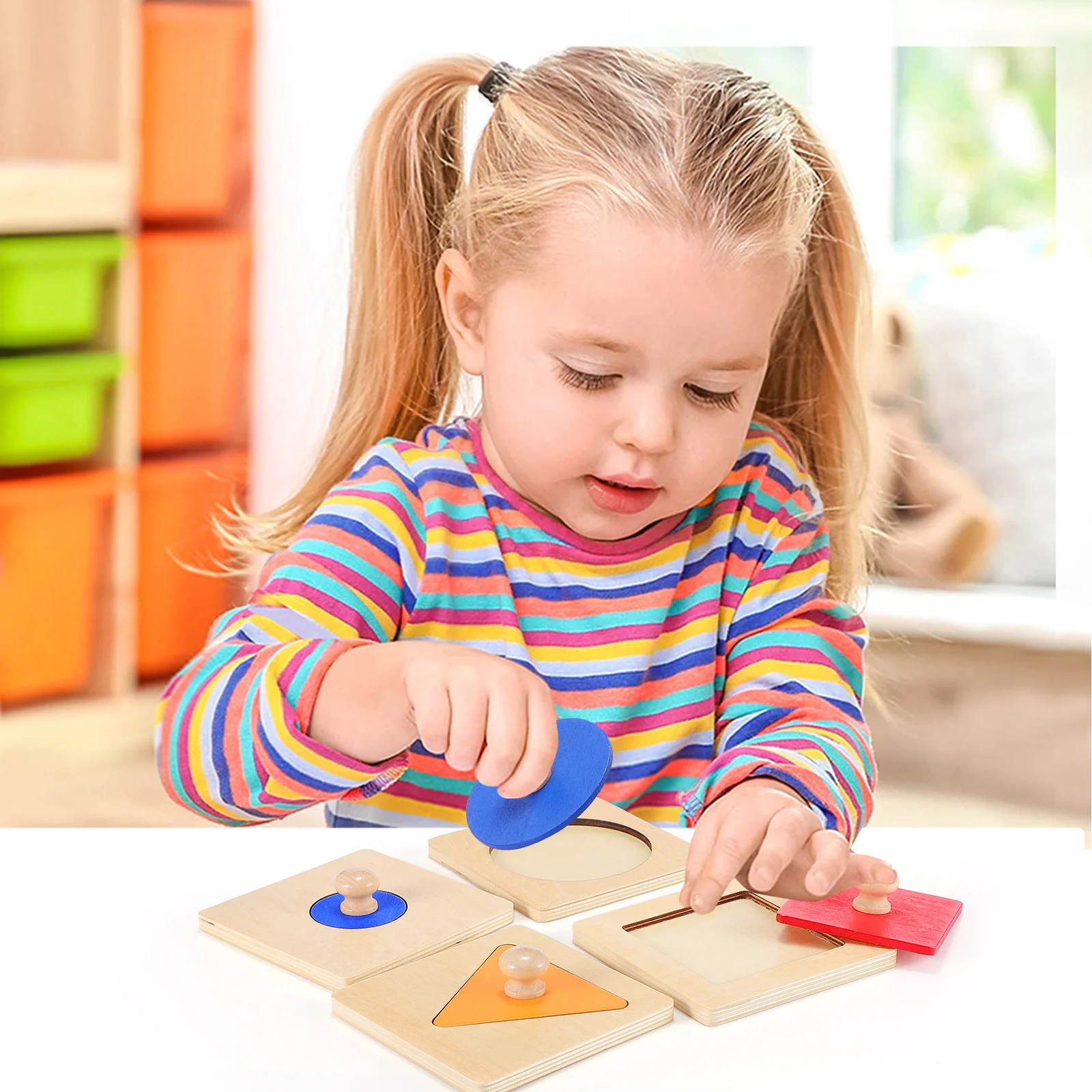 Juego de 2 cajas de rompecabezas con incrustaciones geométricas, ranura para monedas de madera, aprendizaje Montessori para niños pequeños, juego de clasificación de bebés de madera