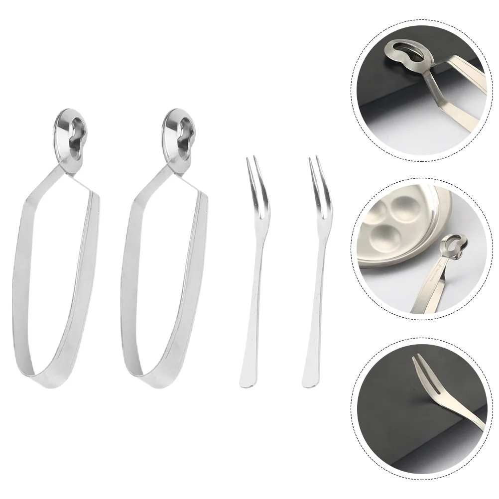 

4 Pcs Kitchen Utensils Baked Snail Tableware Escargot Tongs Salad Food Serving Stainless Steel Silver Clip