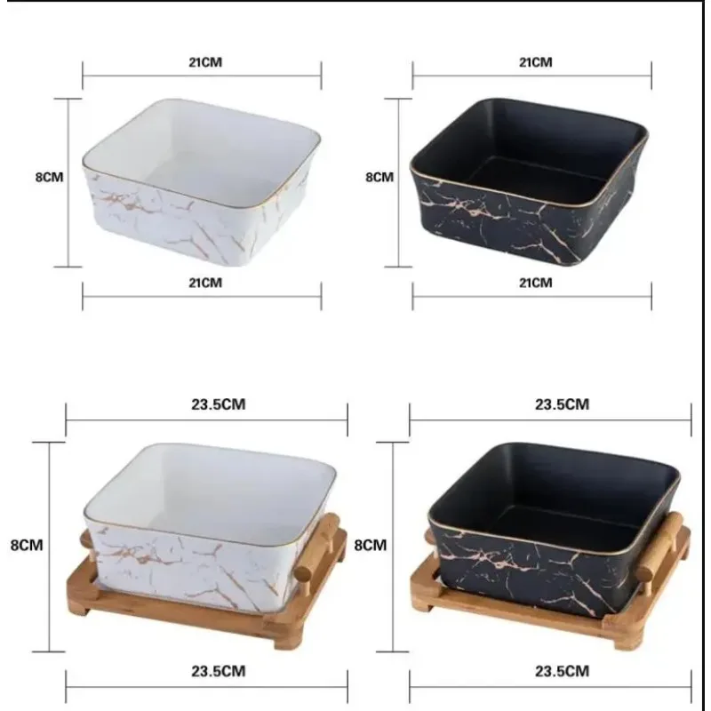 Northern European Marble Pattern Black/white Ceramics Square Fruit Salad Bowl Home Decoration Tableware Plate/snack Plate