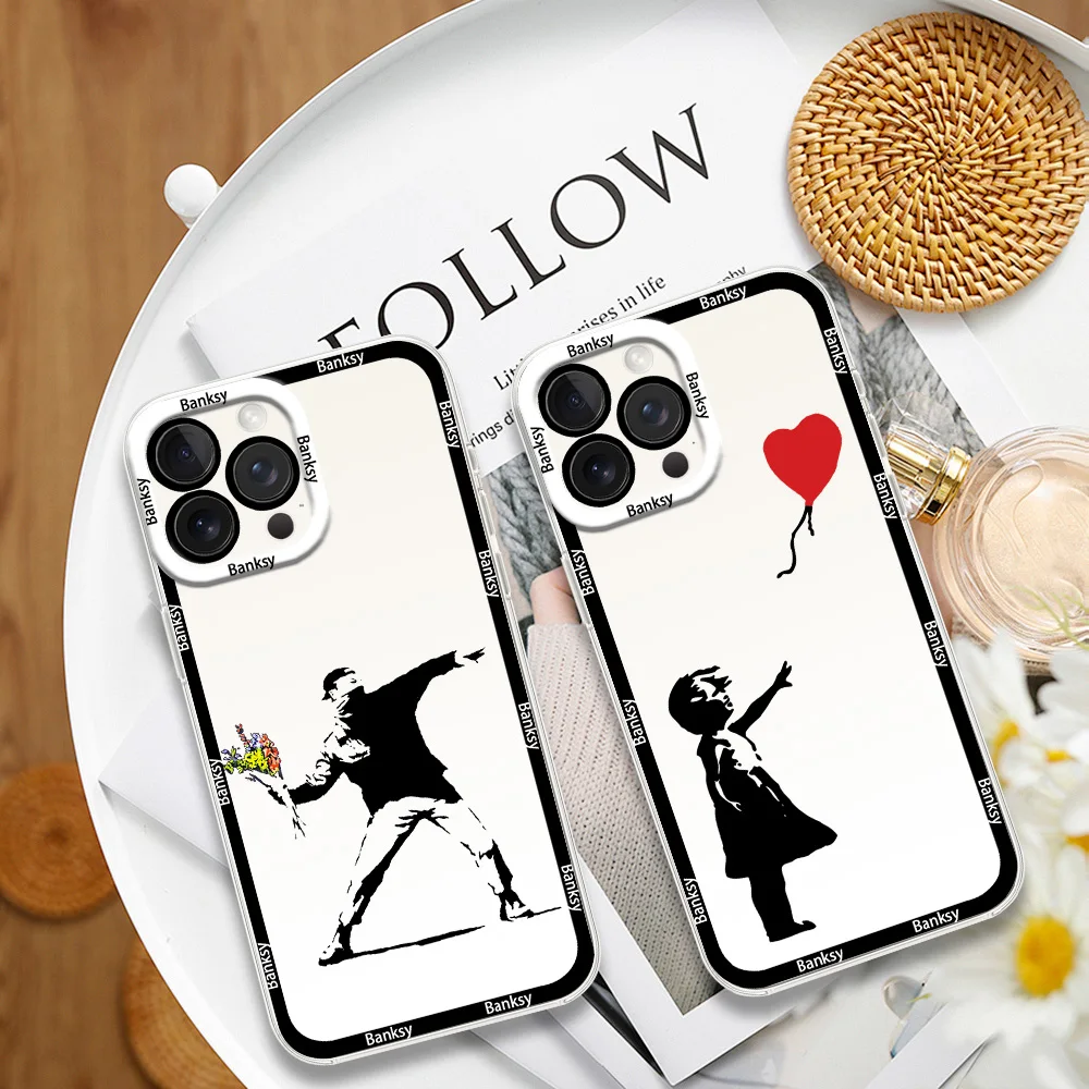 Graffiti Art Banksy Phone Case for Samsung S24 S23 S22 S21 A55 A54 A35 FE PLUS ULTRA Transparent Bezel Shell