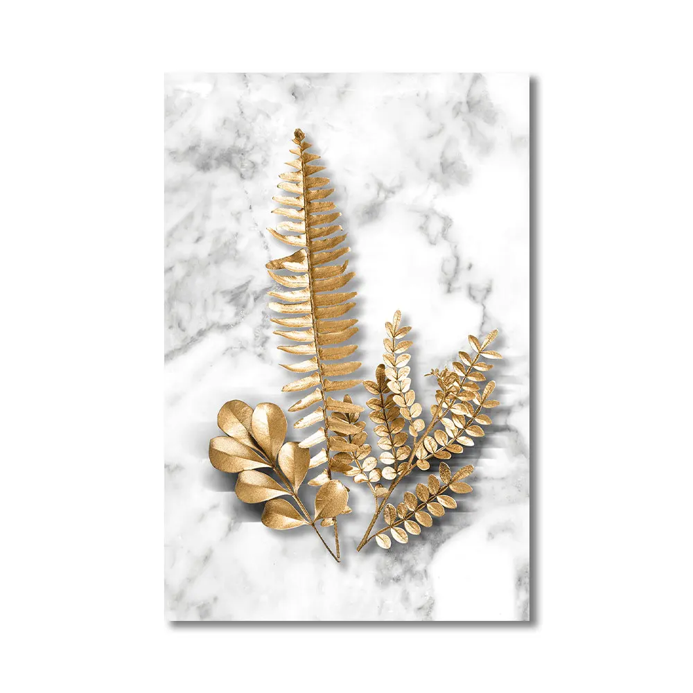 Golden Leaves Monstera Wall Art Canvas Painting Abstract Green