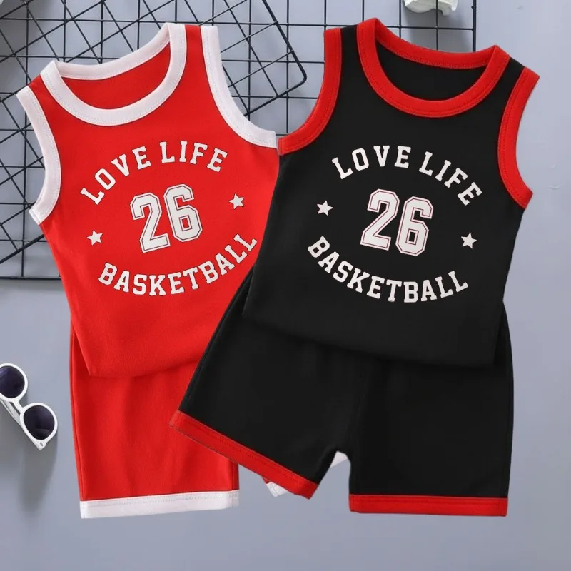 Novedad de verano, conjuntos de ropa deportiva para niños y niñas, chaleco y pantalones cortos de baloncesto transpirables para niños, conjunto de 2 uds, ropa informal para niños
