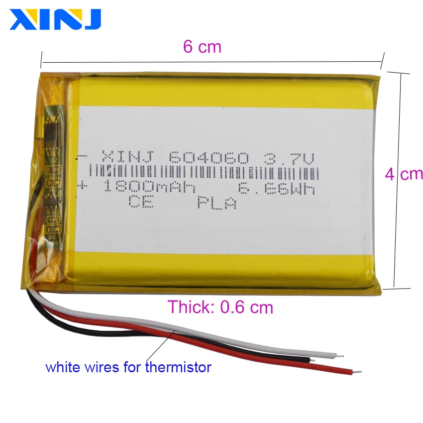 3.7V 1800mAh 6.66Wh Polymer Li Lithium Battery 604060 Lipo Thermistor 3-Wires For GPS LED Driving Recorder DashCam Music Player - Detail 1