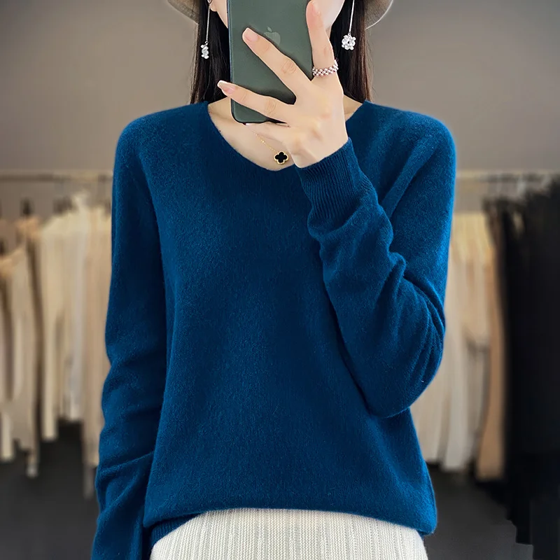 Woolen sweater female 100 pure wool V-neck loose all-matching base shirt 2023 autumn and winter new cashmere sweater warm