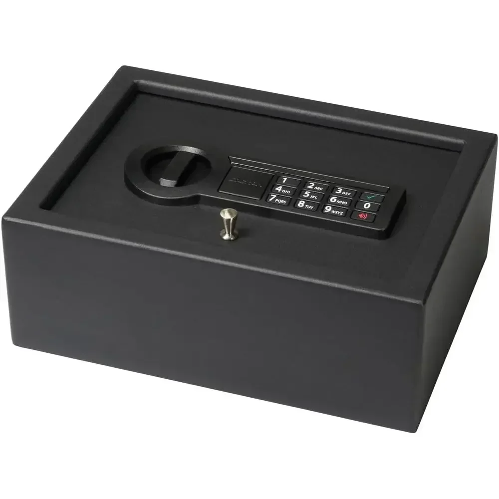 Compact Security Safe with Backup Key and Steel Construction for Personal or Desk Use