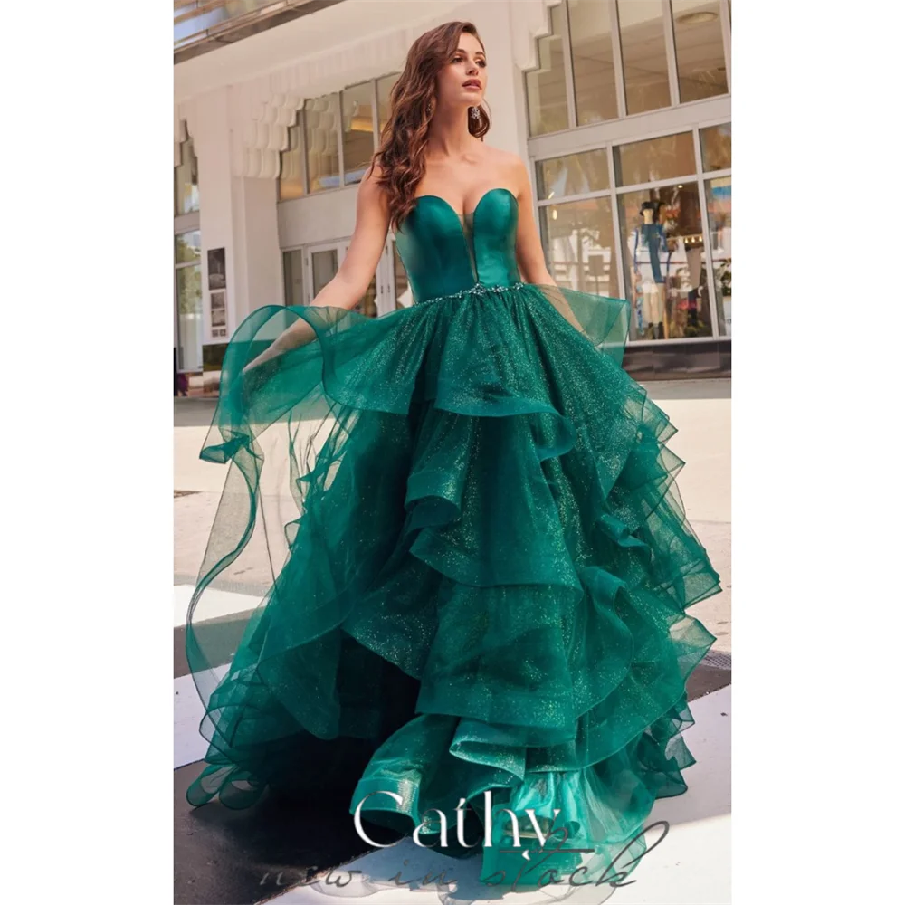 Cathy Elegant Dark Green Prom Dress 2024 Sexy Strapless Edge Curl Vestidos De Fiesta Luxury Side Split Eveing Dress