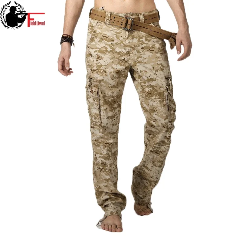 Camouflage Pants Fashion Mens Camo Cargo Pants High Quality Cotton Army Long Straight Fit Trousers Male Desert Camo Joggers Men