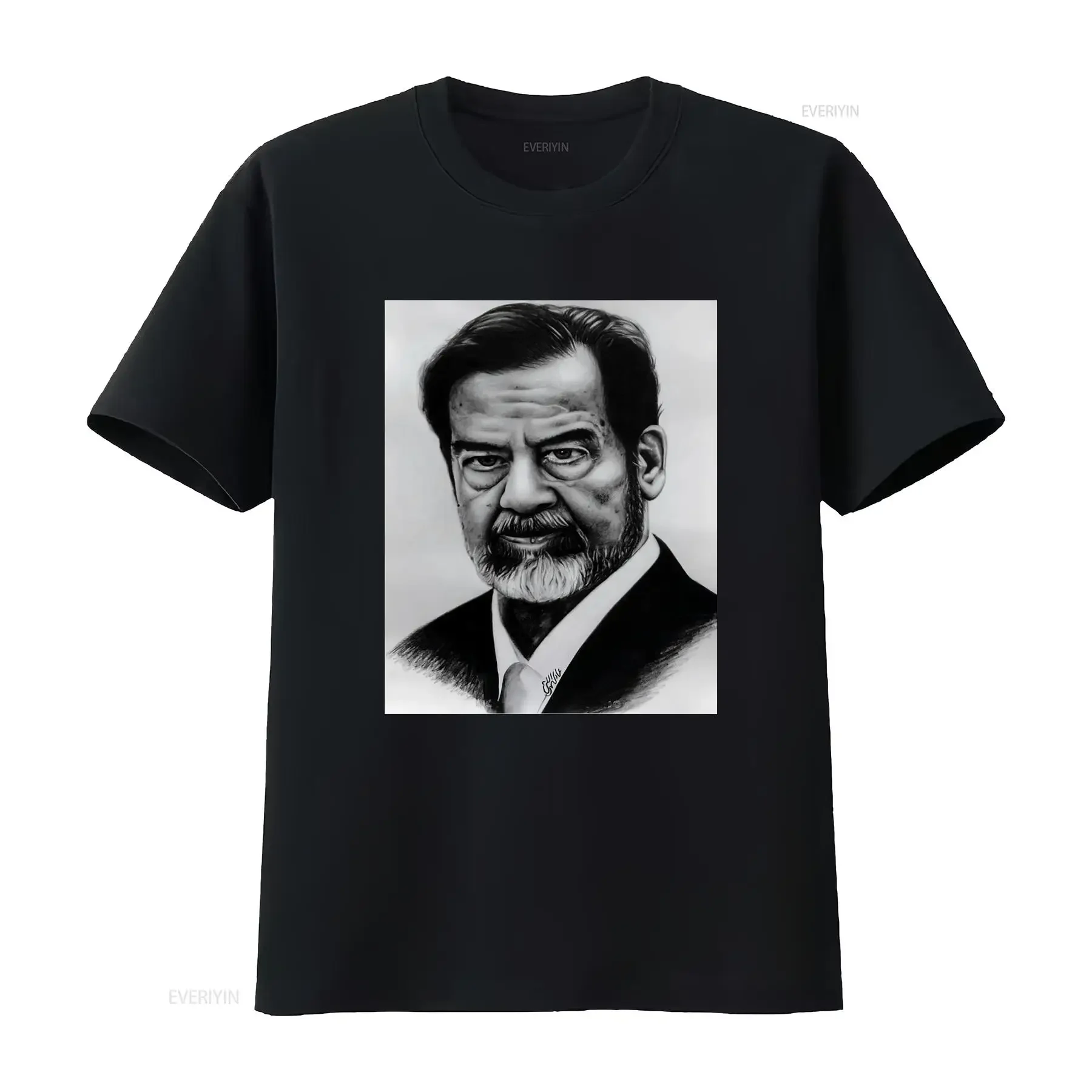 Saddam Hussein T-Shirt Foto für Liebhaber Vintage Gewaschene Designerkleidung Atmungsaktives Grafik-Shirt für Herren Weich Dehnbar Leicht Stilvoll